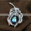 Fashion Women 18k White Gold Blue Crystal Feather Brooch