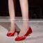 China Wholesale satin material red color round toe girl's flat shoes