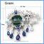 Sterling Silver Micro Pave Zircon Green Blue Crystal Semi Precious Stone Flower Tassel Pendant Connectors For Necklace SC-CZ019