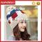 V-308 Cute pom pom slouchy winter knitting women top beanie hat cute knit earflap