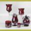 glass mosaic red candle holder and vases and lantern