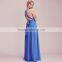 Plain dye blue tunic skirt elegant backless sleeveless evening dress