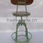 Vintage Industrial Height adjustable metal base wood top bar stool with back, Antique Metal wood Bar chairs