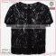 Ladies formal/office wear elegant transparent short sleeve sexy black lace blouse