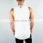 OEM Slim Fit White Plain Mens Cut off Gym Shirt Deep Cut Longline Curved Hem T Shirt with Side Split