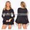 Black ruffle V neck party dress with long bell sleeve