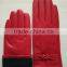 ladies red winter thin leather hand gloves winter with knot