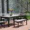 outdoor furniture dining set in plastic material includes four chairs and tables