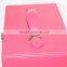 Elegant Pink Leather Cosmetic Storage Box Cases With Mirror