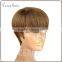 factory price full thin skin cap human hair lace wigs dark brown short silk straight wig
