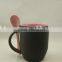 Creative Magic 11 oz Color Changing Matte Outer Black And Inner Color Ceramic Coffee Mug Eiyh Inserting Spoon