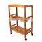 Wholesale Bamboo Kitchen Cart New Mobile Dining Car with Baskets, Shelves and 8-Slot Wine Bottle Holder