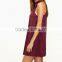 Summer Dresses Style Sexy V Neck Dresses Women A-Line Burgundy Suede Sleeveless Halter Neck Mini Dress