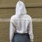 White Cropped Top Hoodie Fashion Streetwear Raw Cut Women's Hoodie OEM Long Sleeve Crop Top Hoodie