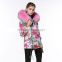 Chinese style print sweetness and freshness women wind coats pink raccoon fur hooded jacket spring garment
