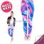 Holographic blue and pink stretch mix femme girl sexy printed print pants sport photo running hot tights leggings for women