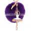 2017 hot sales korean style fur ball pom pom Keychain with ballet girl charms