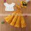 Fashion Kid Baby Girl Off Shoulder Ruffles Top High Waist Skirt Headband 3pcs Summer Outfit Set Clothes