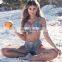 Women's Bikinis with Breast Pads Gathered Checked Printed Swimsuits