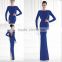 Latest Elegant Cowl Drape Royal Blue Evening Dress 2015 Backless Long Sleeve Evening Gown