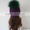 Big Raccoon Fur Pompom new custom blank beanie knit winter hats wholesale knit beanie