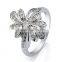 2016  women's big flower shape stud w/ white solitaire accent ring18k white gold plated jewelry