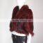 SJ468 Wine Color Mink Fur Poncho Stole with Fox Fur Collar