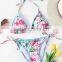 Low Moq Custom Sublimation Swimwear All Over Floral Print Lined Halter String Bikini