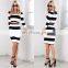 New Arrival Black Stripe Long Sleeve Woman Crop Top and Skirt Set