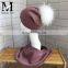 Women Cashmere Knitted Collar Raccoon Fur Pompom Hat Wholesale Hat and Scarf Sets