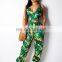 Ladies green leaf and  floria printing jumpsuit for summer 2020