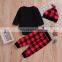 "Daddy's Little Man" 2019 boys black Rompers Outfits & kids plaid full print pants & baby hat 3pc set