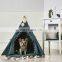 Pet Teepee House Indian Tents Wood Canvas Teepee Fold Away Pet Tent Furniture Cat Bed