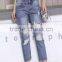 ladies ripped denim flare cropped jeans pants