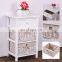 Wicker Basket White Nightstand 3 Tiers 1 Drawer Bedside End Table Organizer