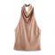 Summer new European and American style women's fashionable and sexy spicy girl silk texture hanging neck top