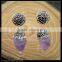 LFD-026E Wholesale Natural Amethyst Quartz Drop Dangle Earring With Pave Crystal Rhinestone Charm Jewelry Druzy Earrings