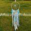 Blue Large White Dream Catcher - Ribbon Fringe Crocheted Mandala - Boho Plait Dream Catcher - Bohemian Crochet Dream Catcher