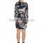 Lady's silk crepe de chin digital printed long sleeve fashion dress
