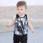 (CT204#black)New design Cotton knitted summer sleeveless t shirt black leather short 2pc boy summer outfit sets for children