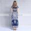 2016 African fashion designs deep v neck printed cap sleeve maxi dresses