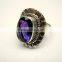 Amethyst Facet 925 Sterling Silver Ring, Checker Cut Purple Gemstone Ring, Designer Oxidized Silver Handmade Ring