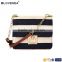 canvas bag with leather straps Trending canvas striped front lock flap with chain shoulder strap women crossbody bag