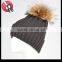 Winter Women Raccoon Fur Pom Pom Bobble Knit Braided Hat