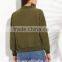 Olive Green Drop Shoulder Ladies Bomber Jacket With Zip Pocket