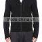 Black rib-knit virgin wool zip-front hoodie styled with tech-fabric elbow patches
