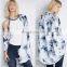 Long sleeve raw hem batwing fashion print kimono, cotton kimono