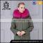 Khaki green outer shell raccoon fur collar and lining parka for women
