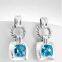 Sterling Silver 925 Design Inspired DY Blue Topaz Cushion Earrings