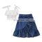 summer kids outfits clothes girls 2019 children boutique clothing baby girl suspenders tops white lace t shirts + ruffle skirts